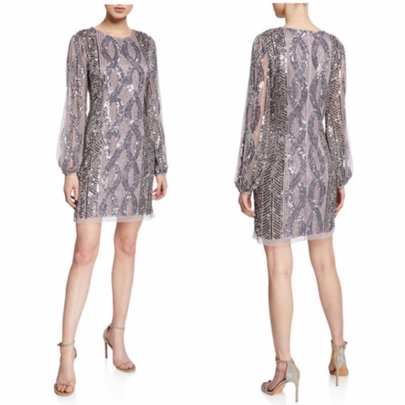 Aidan Mattox Dresses & Skirts - Aidan Mattox beaded split sleeve sequin dress